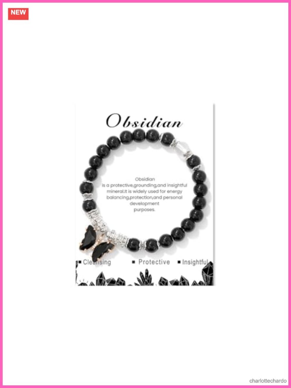 8mm Crystal Beaded Butterfly Charm Bracelet Adjustable Stretch Women Girls